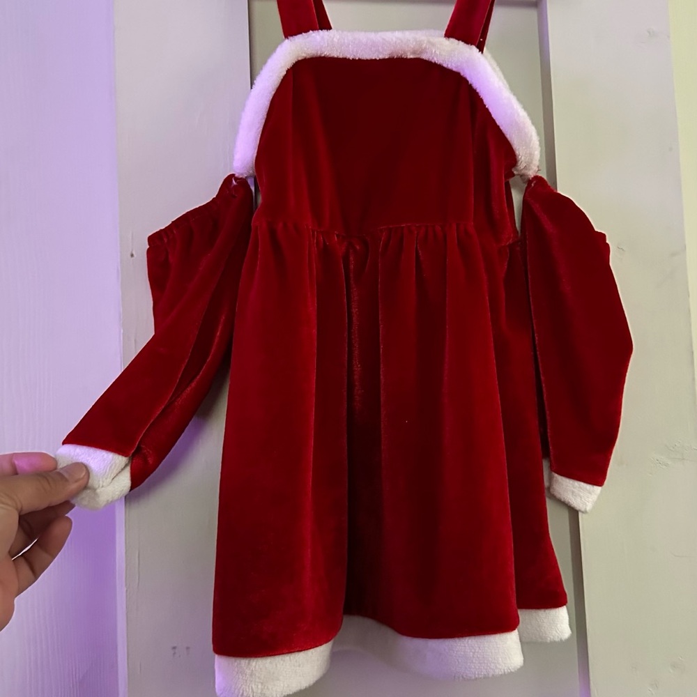 Red Velvet Holiday Dress with White Trim